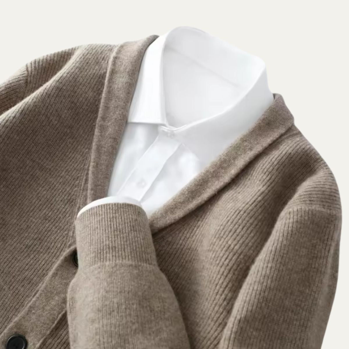 Axel | Men's Cream Ribbed Cardigan Sweater Button Up Pockets