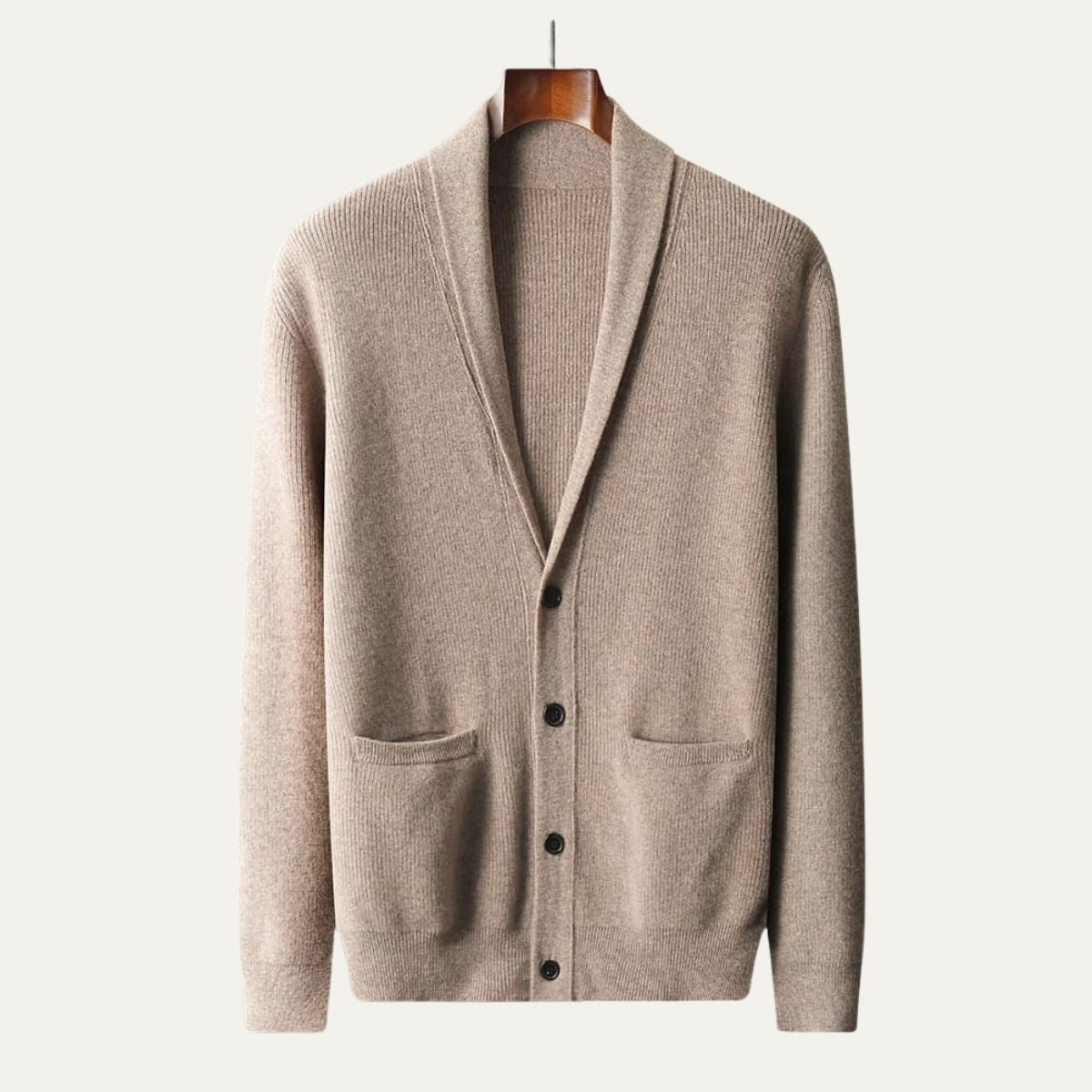 Axel | Men's Cream Ribbed Cardigan Sweater Button Up Pockets