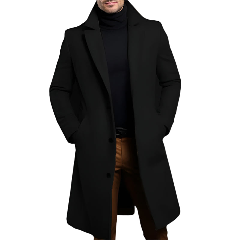 Voss | Men's Black Wool Overcoat Long Length