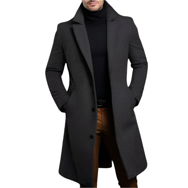 Voss | Men's Black Wool Overcoat Long Length