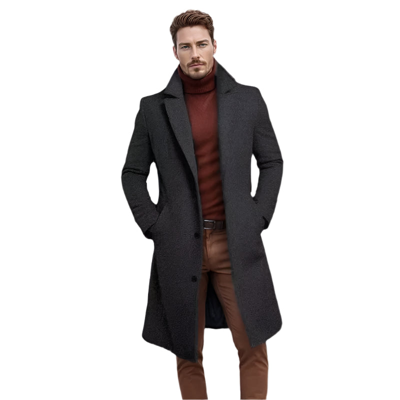 Voss | Men's Black Wool Overcoat Long Length