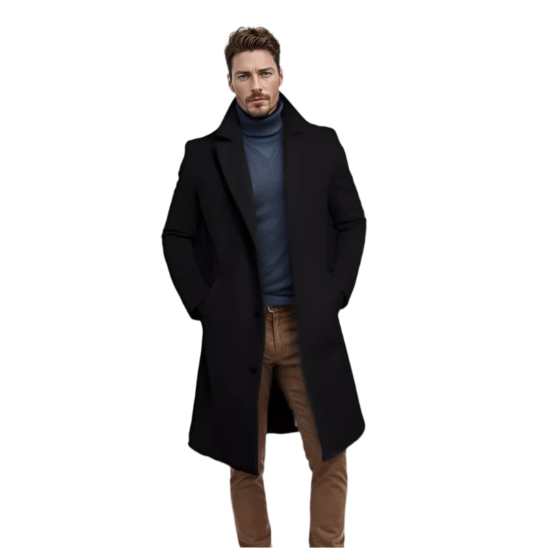 Voss | Men's Black Wool Overcoat Long Length