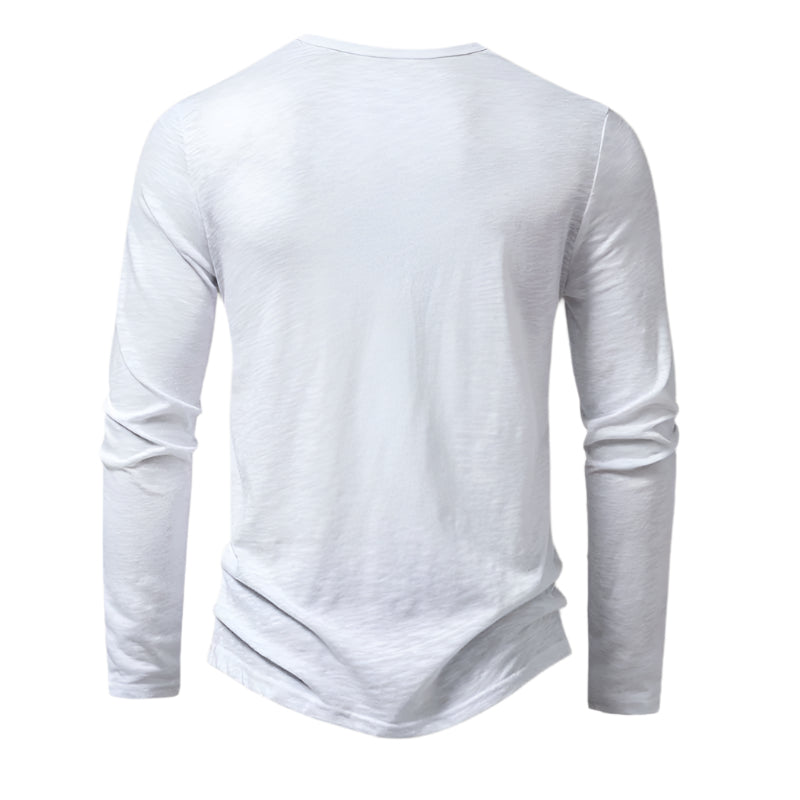 Bram | Men's Long Sleeve Henley Shirt Olive Green Button Placket