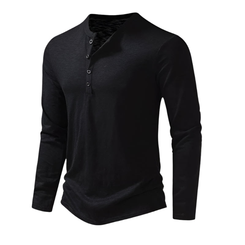 Bram | Men's Long Sleeve Henley Shirt Olive Green Button Placket