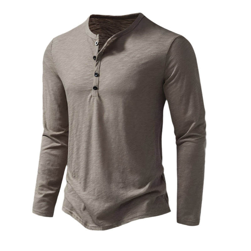 Bram | Men's Long Sleeve Henley Shirt Olive Green Button Placket