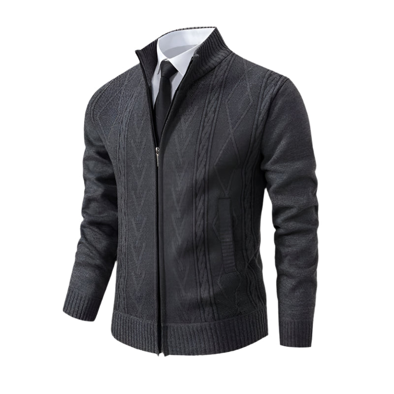 Rowan | Men's Cable Knit Cardigan Gray Full Zip