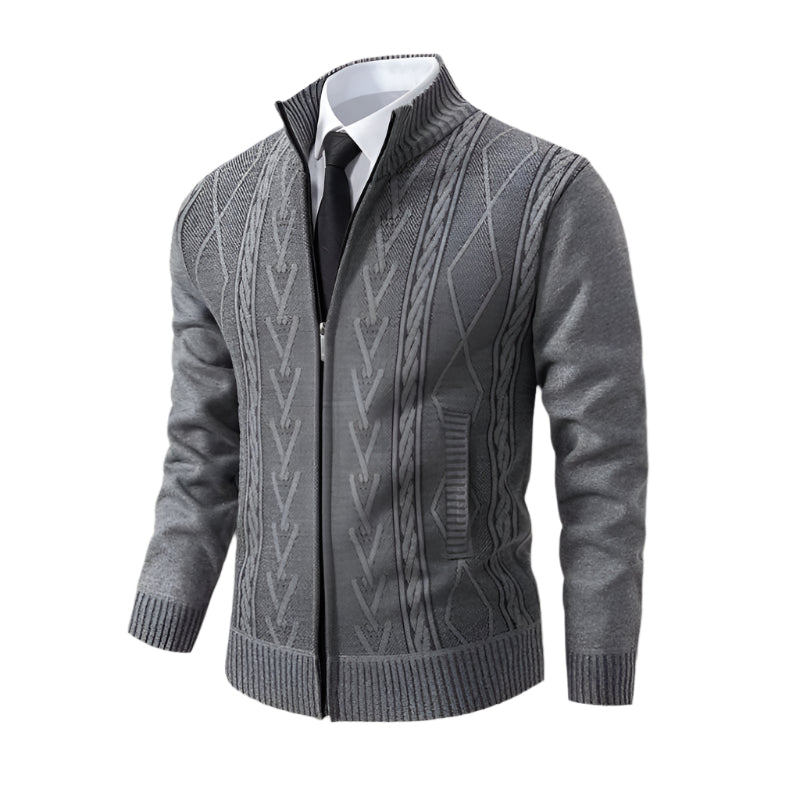 Rowan | Men's Cable Knit Cardigan Gray Full Zip