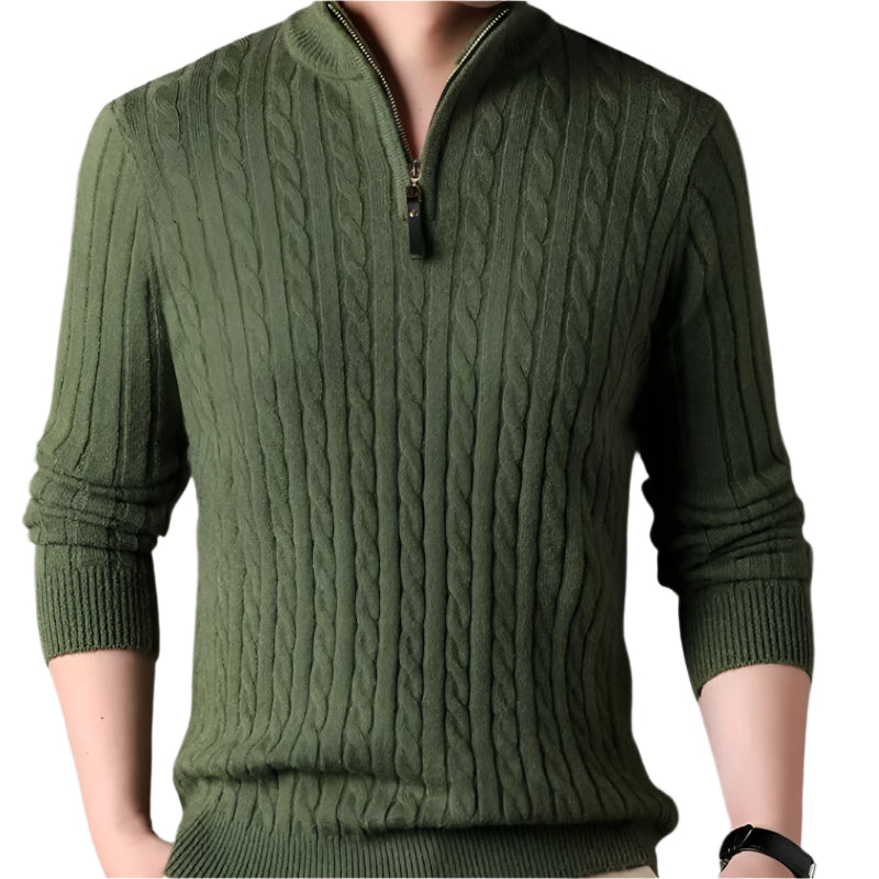 Stella | Men's Cable Knit Quarter Zip Sweater Gray
