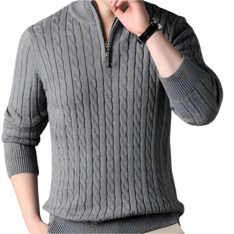Stella | Men's Cable Knit Quarter Zip Sweater Gray