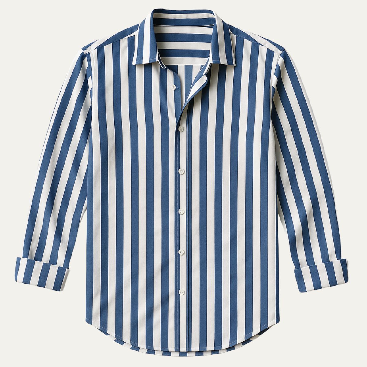 Camille | Men's Striped Linen Shirt Long Sleeve Blue Cream