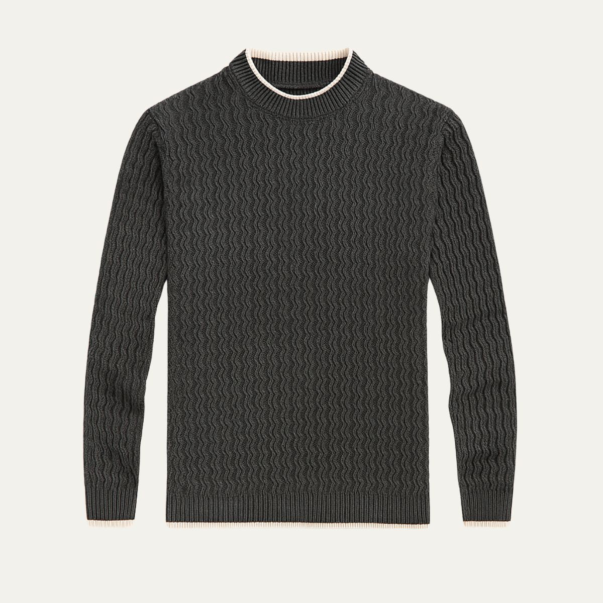 Bram | Men's Cable Knit Sweater Cream Crew Neck