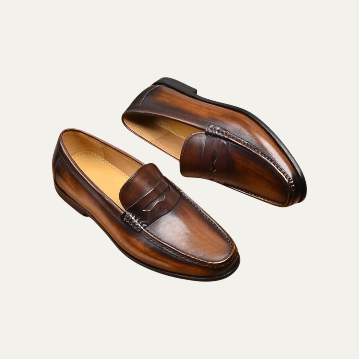 Tate | Men's Leather Loafer Brown Cognac Penny Slip On