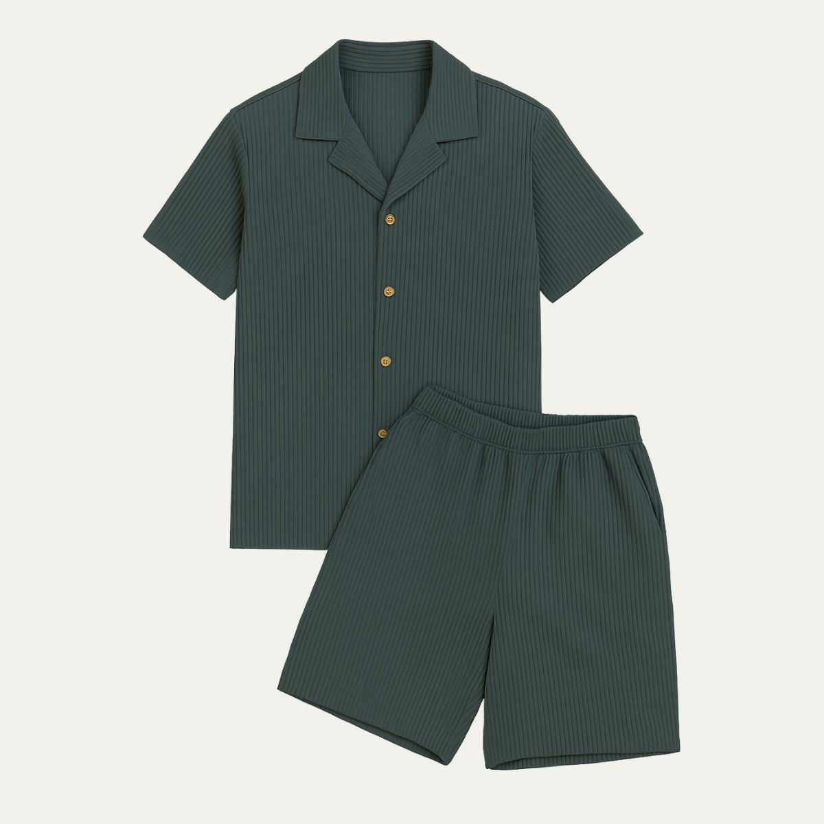 Elise | Men's Ribbed Shorts Set Cream Button Up