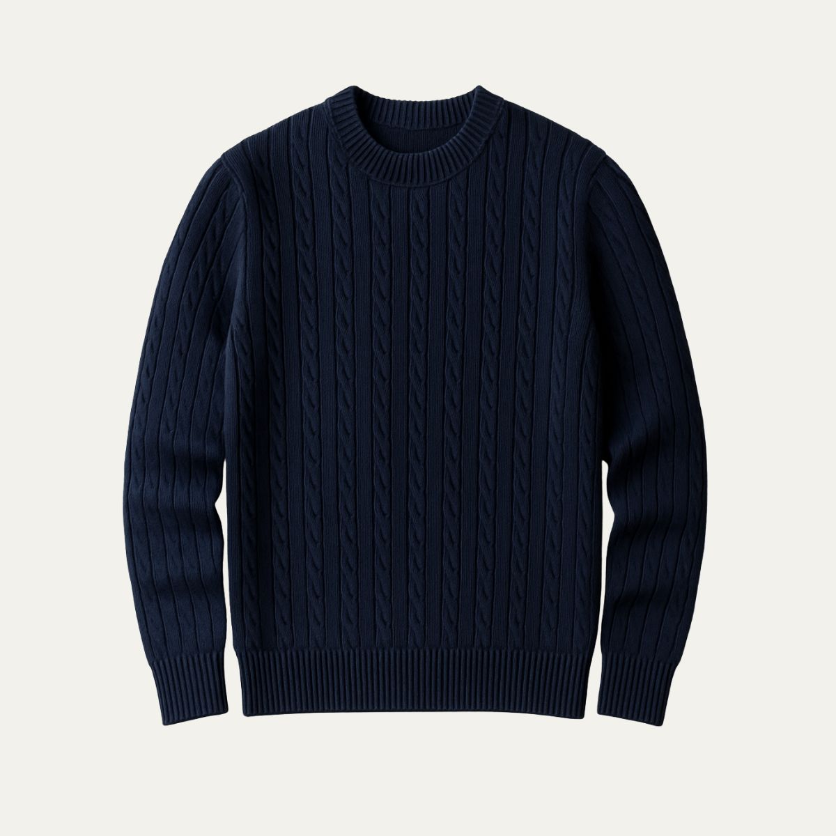 Callum | Men's Cable Knit Sweater Navy Crew Neck
