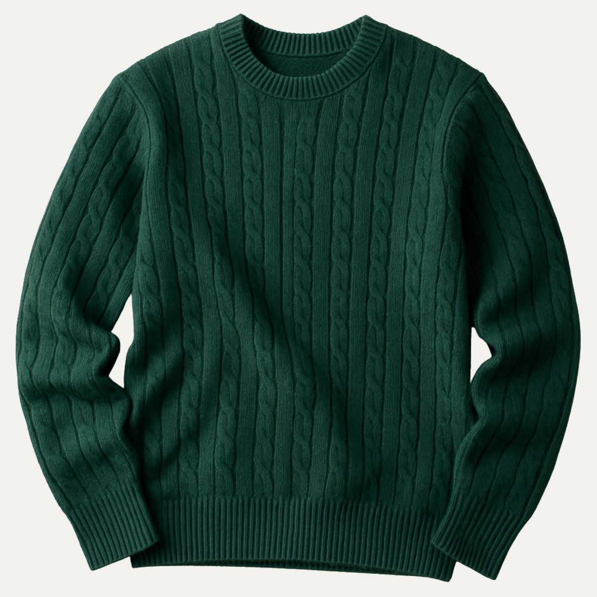 Sage | Men's Cable Knit Sweater Forest Green Crew Neck