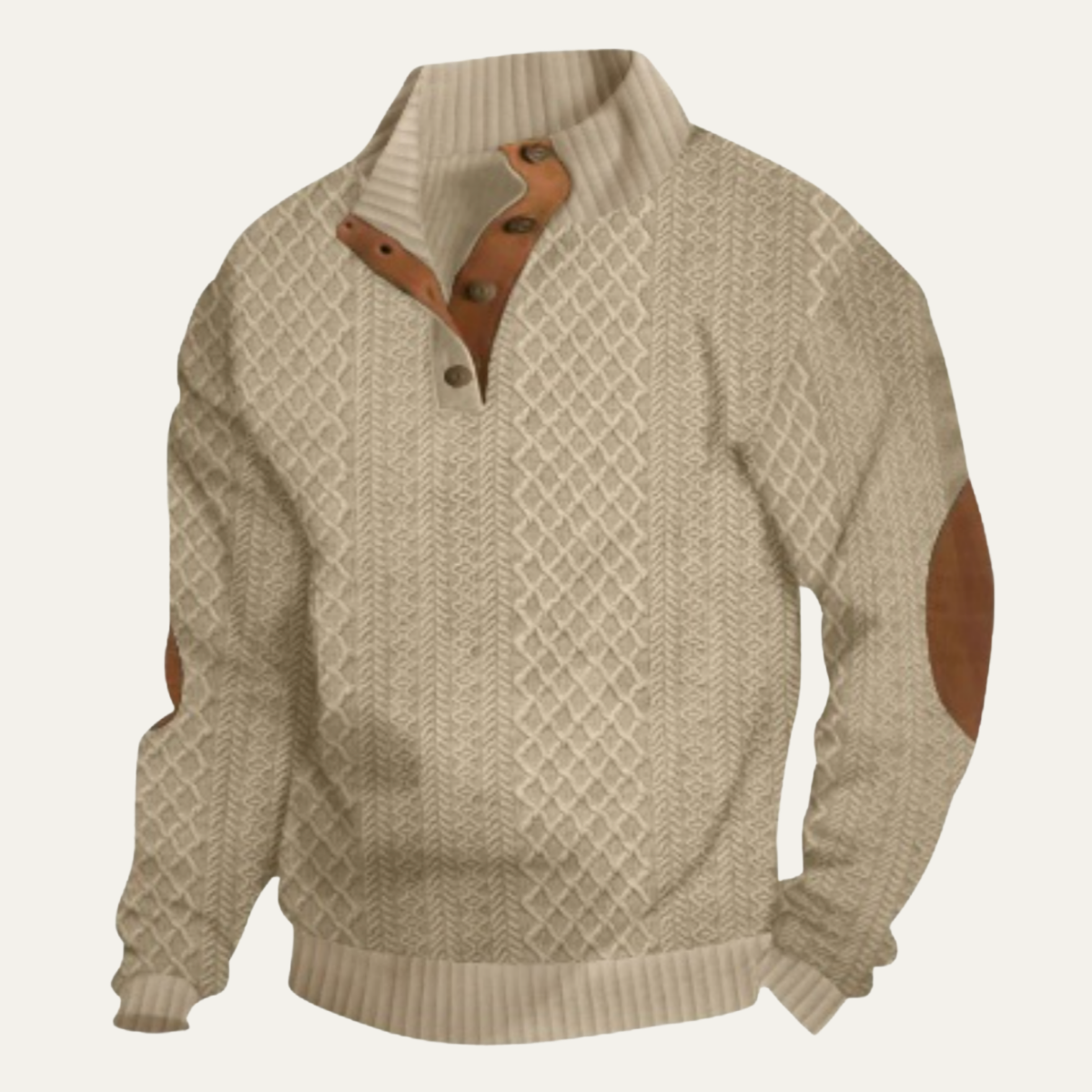 Rue | Men's Quarter Zip Cable Knit Sweater Gray Suede Elbow Patch