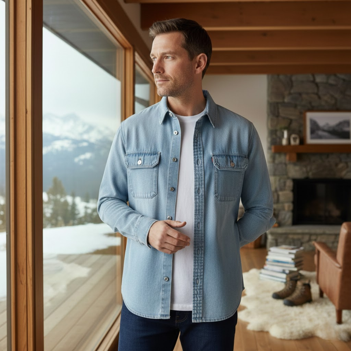 Bram | Men's Denim Shirt Light Blue Button Up Long Sleeve