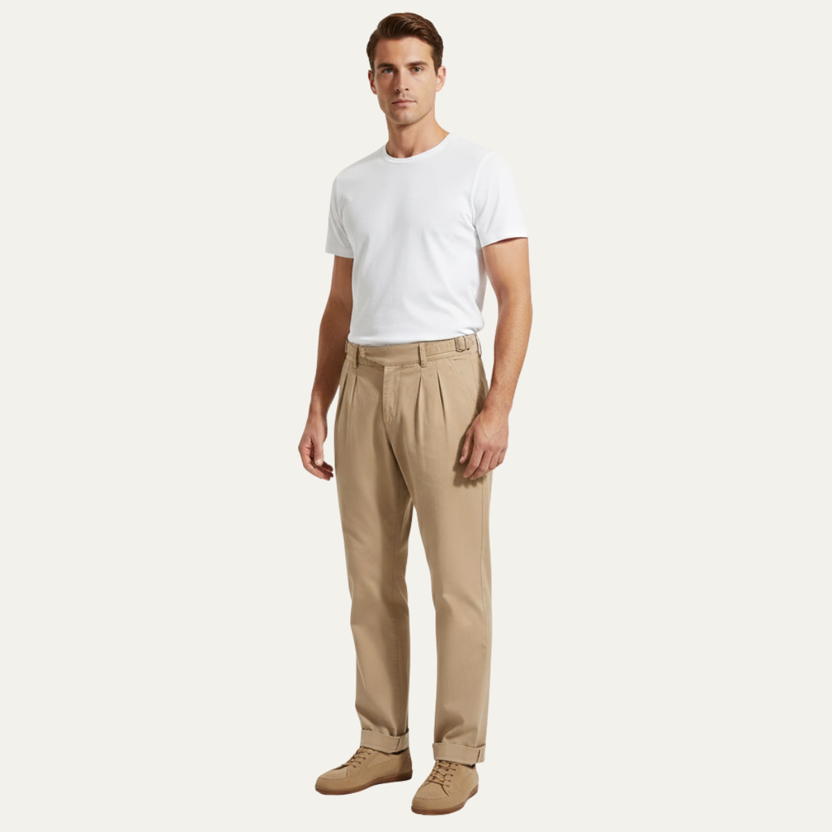 Callum | Men's Casual Double Pleated Straight Leg Pants Beige