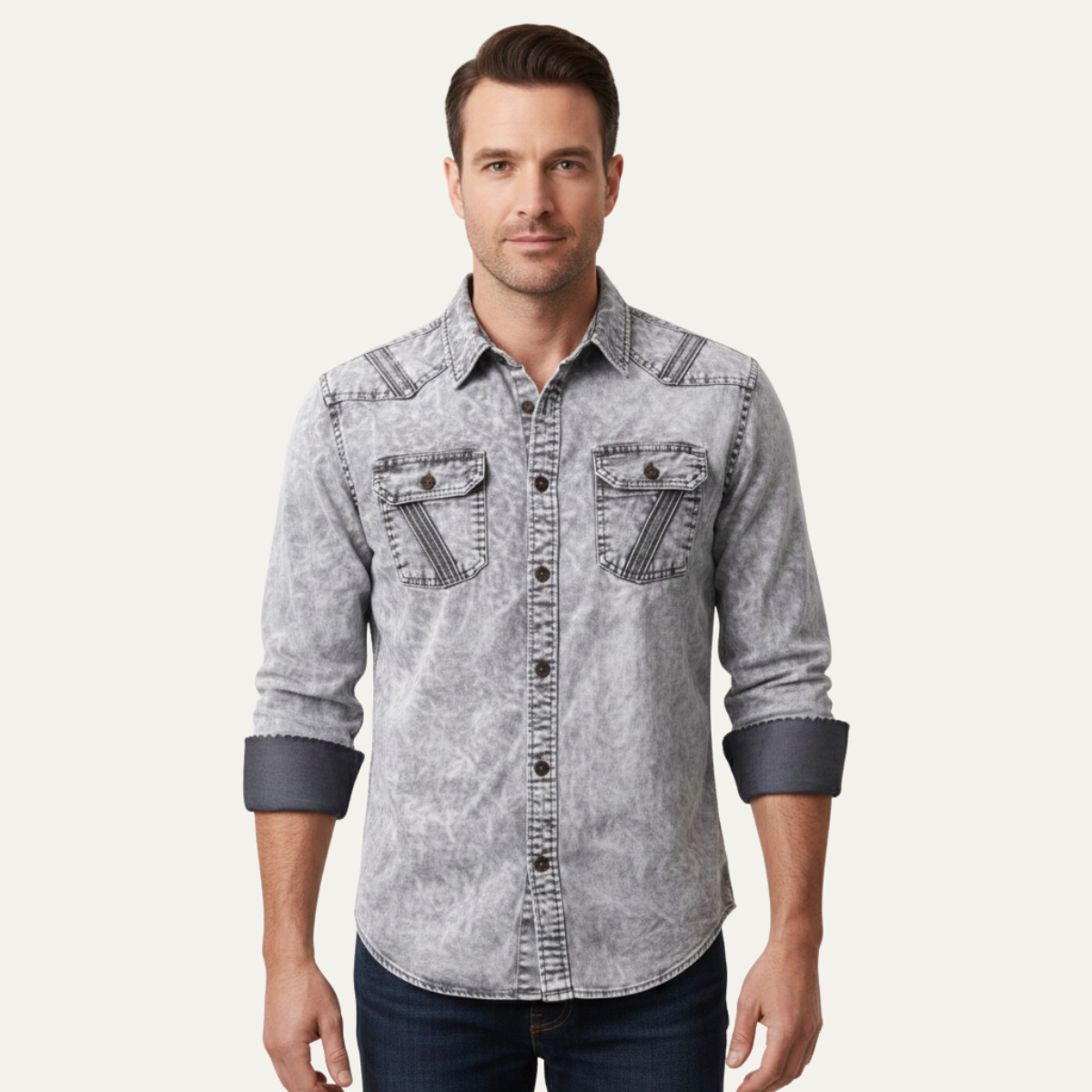 Callum | Men's Vintage Acid Wash Denim Shirt Gray