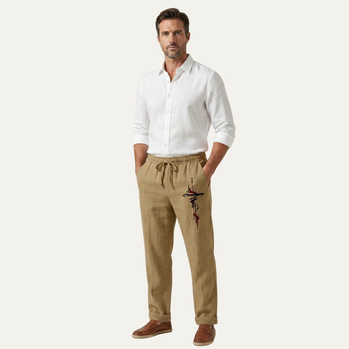 Ash | Men's Linen Pants Light Blue Drawstring Relaxed Fit