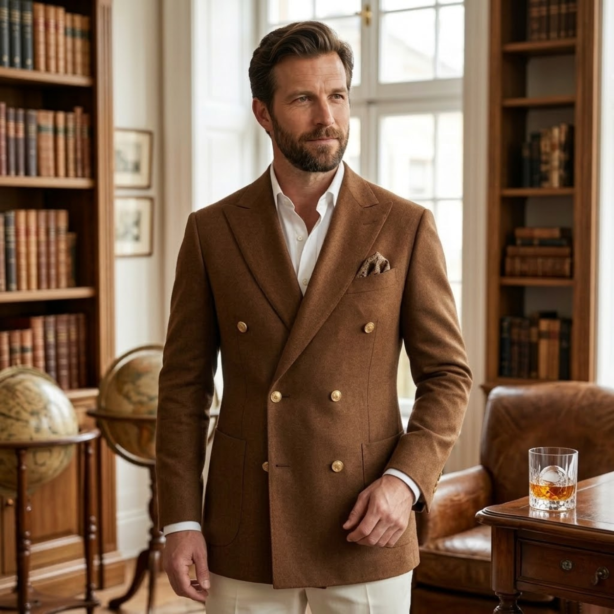 Jasper | Men's Double Breasted Blazer Brown Tailored