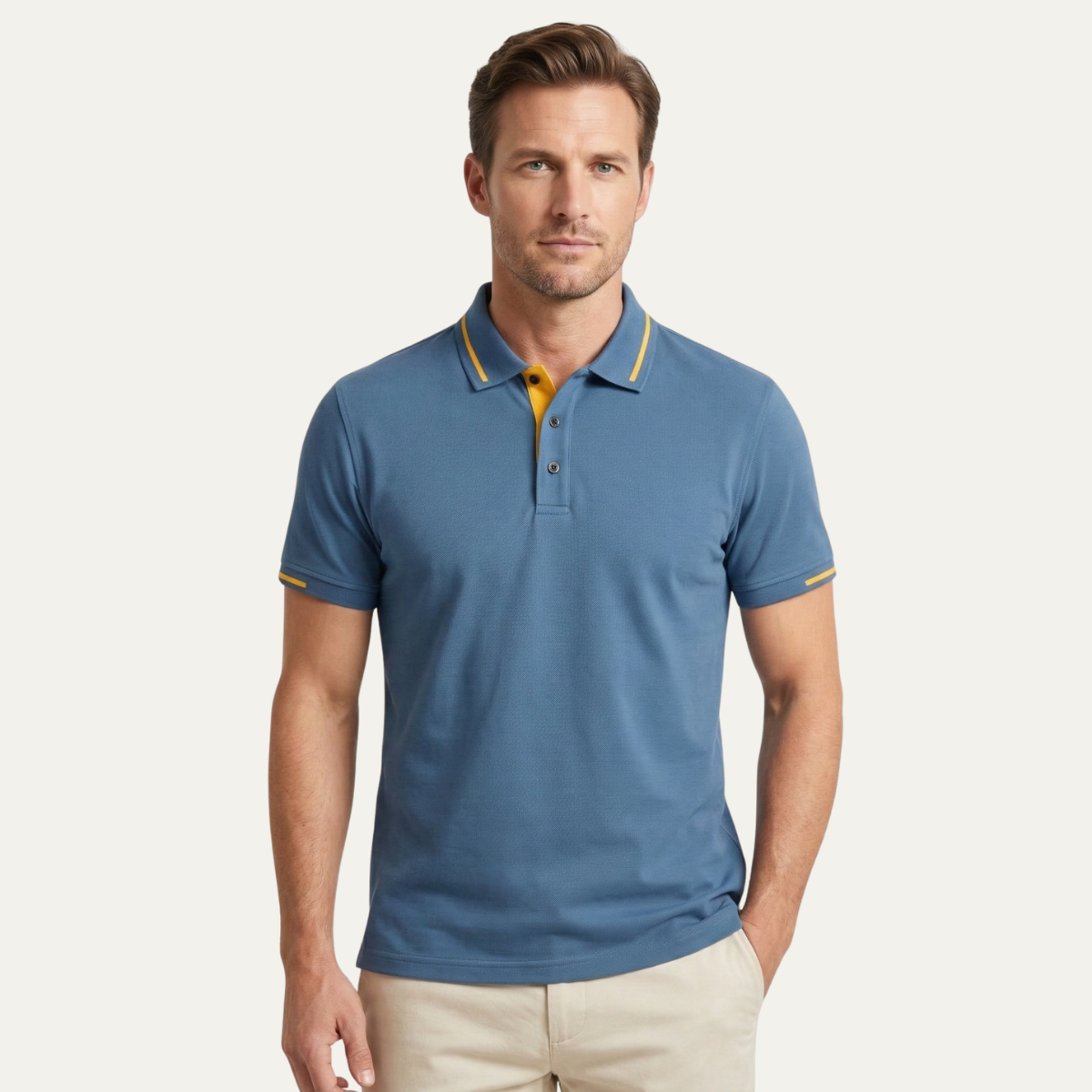 Axel | Men's Polo Shirt Light Blue Gold Trim