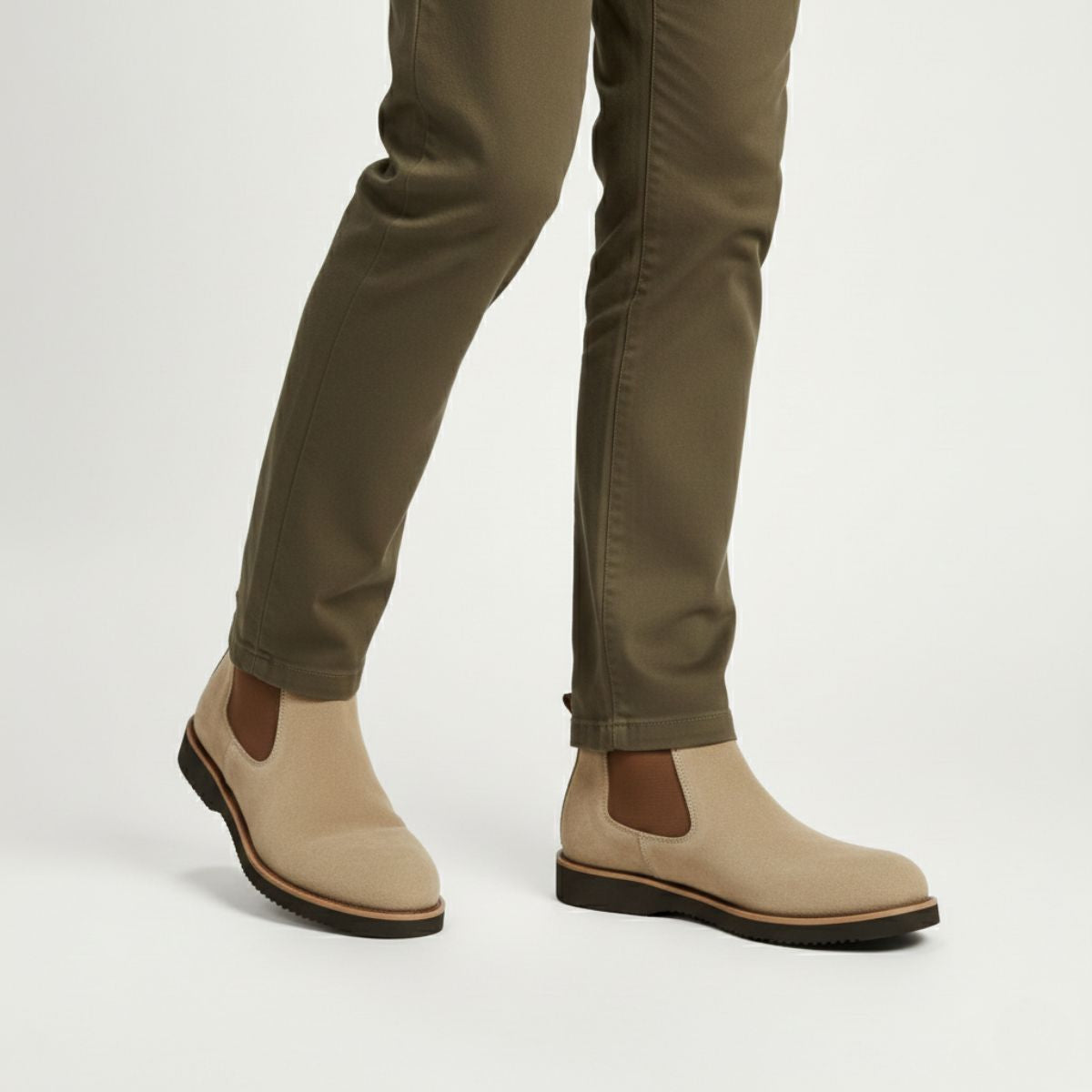 Axel | Men's Suede Chelsea Boots Cream Black Sole
