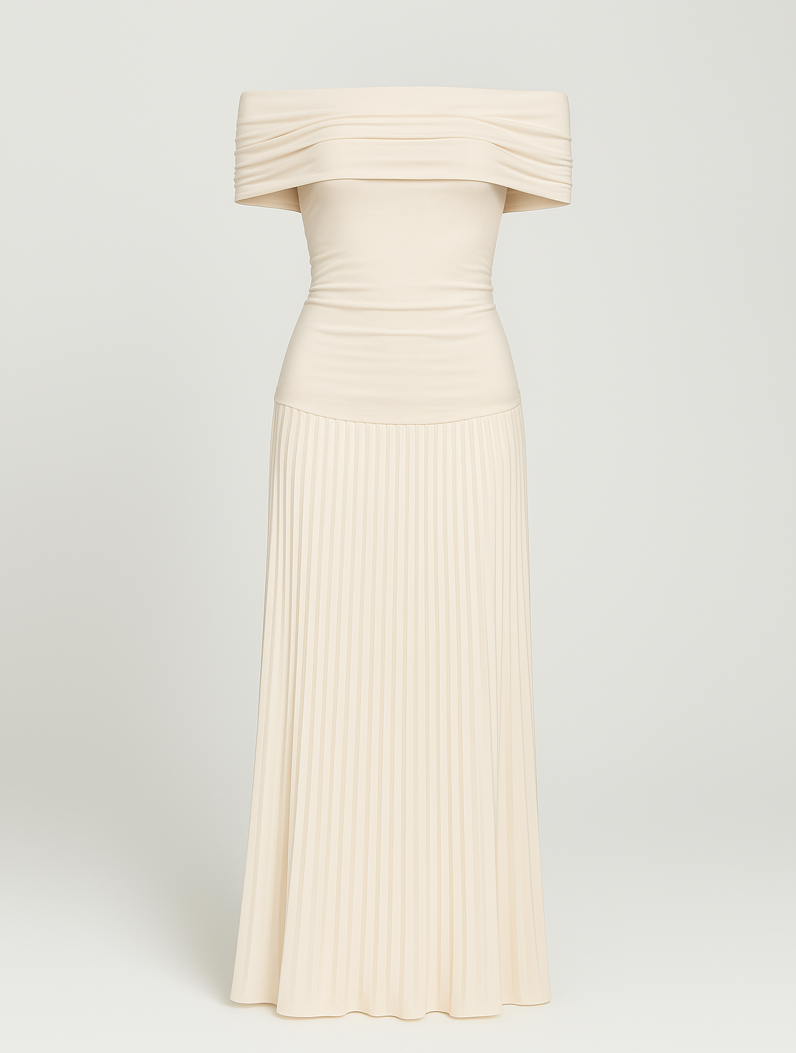 Opal | Women's Off Shoulder Pleated Maxi Dress Cream