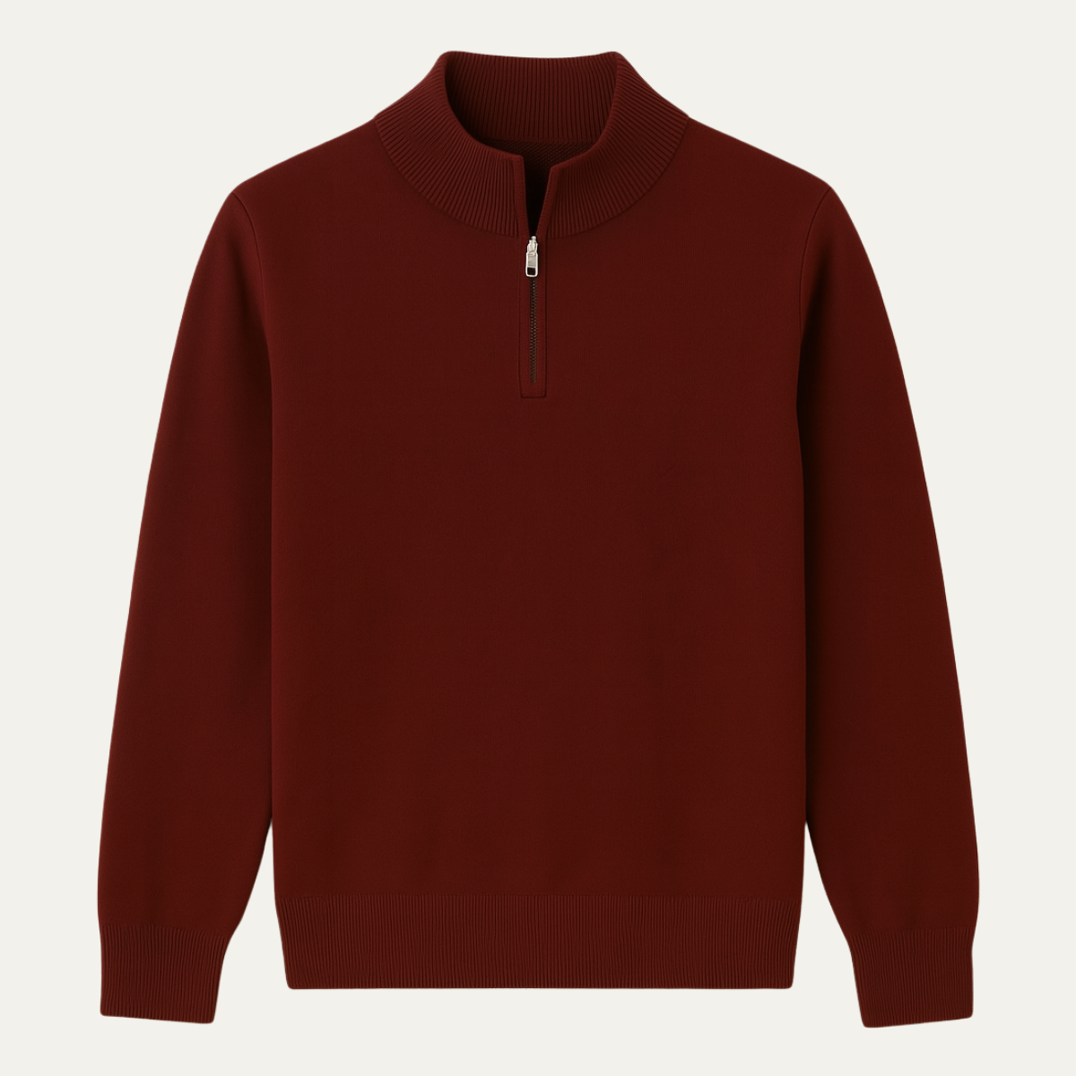 Axel | Men's Quarter Zip Sweater Cream Ribbed Collar