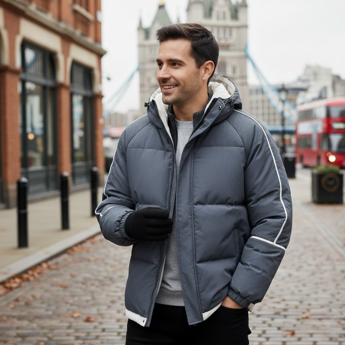 Jude | Men's Puffer Jacket Black White Hooded Waterproof