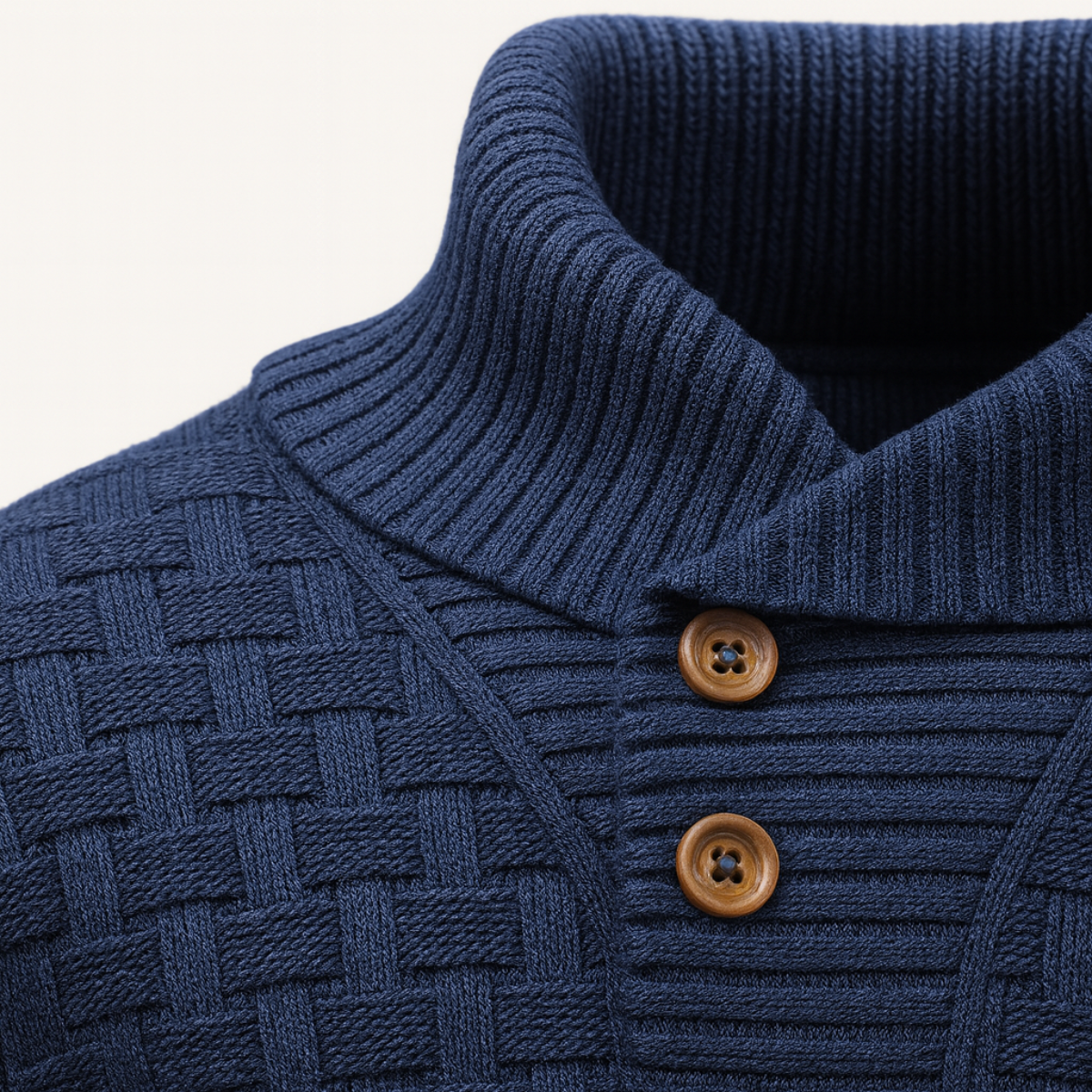 Beau | Men's Chunky Knit Sweater Navy Shawl Collar Button