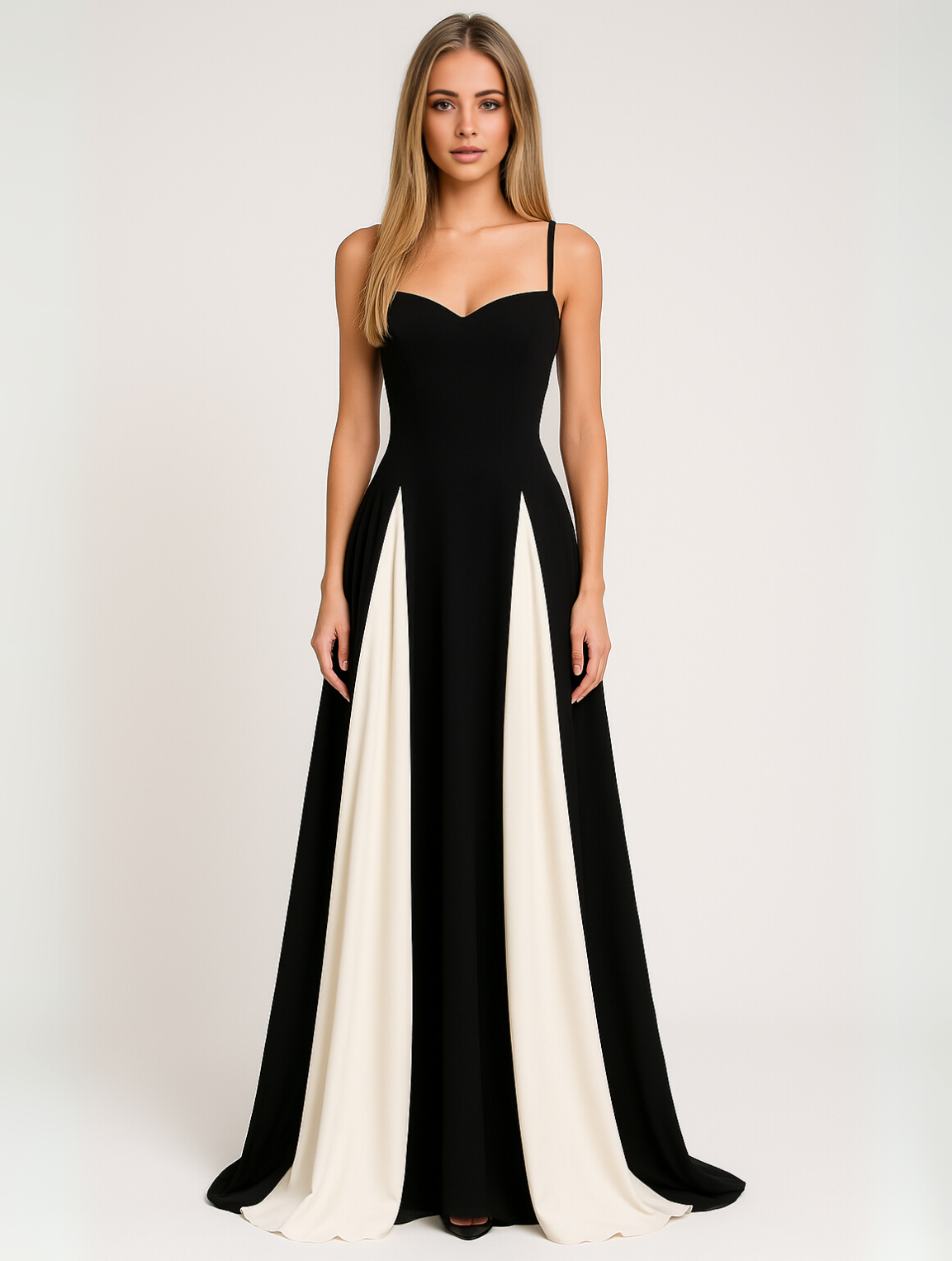 Vera | Women's Formal Maxi Dress Black Cream Colorblock