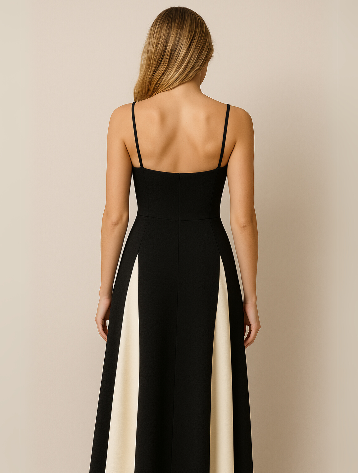 Vera | Women's Formal Maxi Dress Black Cream Colorblock