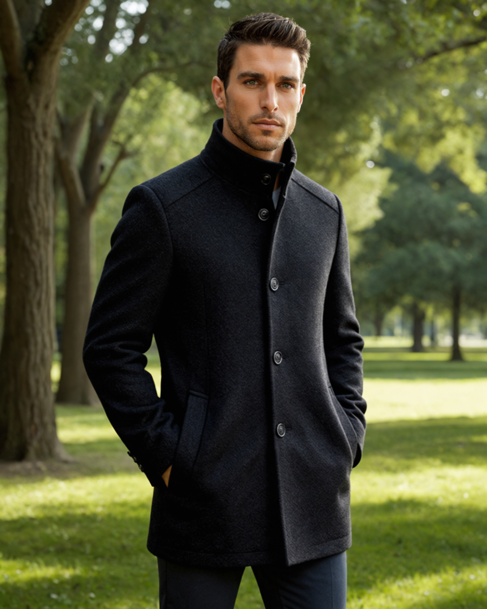 Axel | Men's Wool Overcoat Brown Button Front