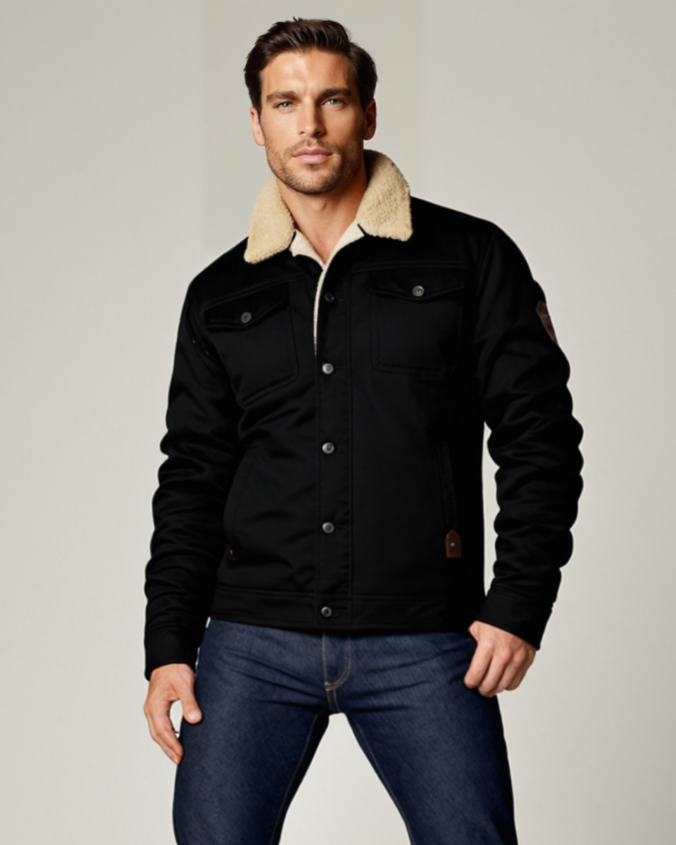 Sage | Men's Sherpa Lined Denim Jacket Black
