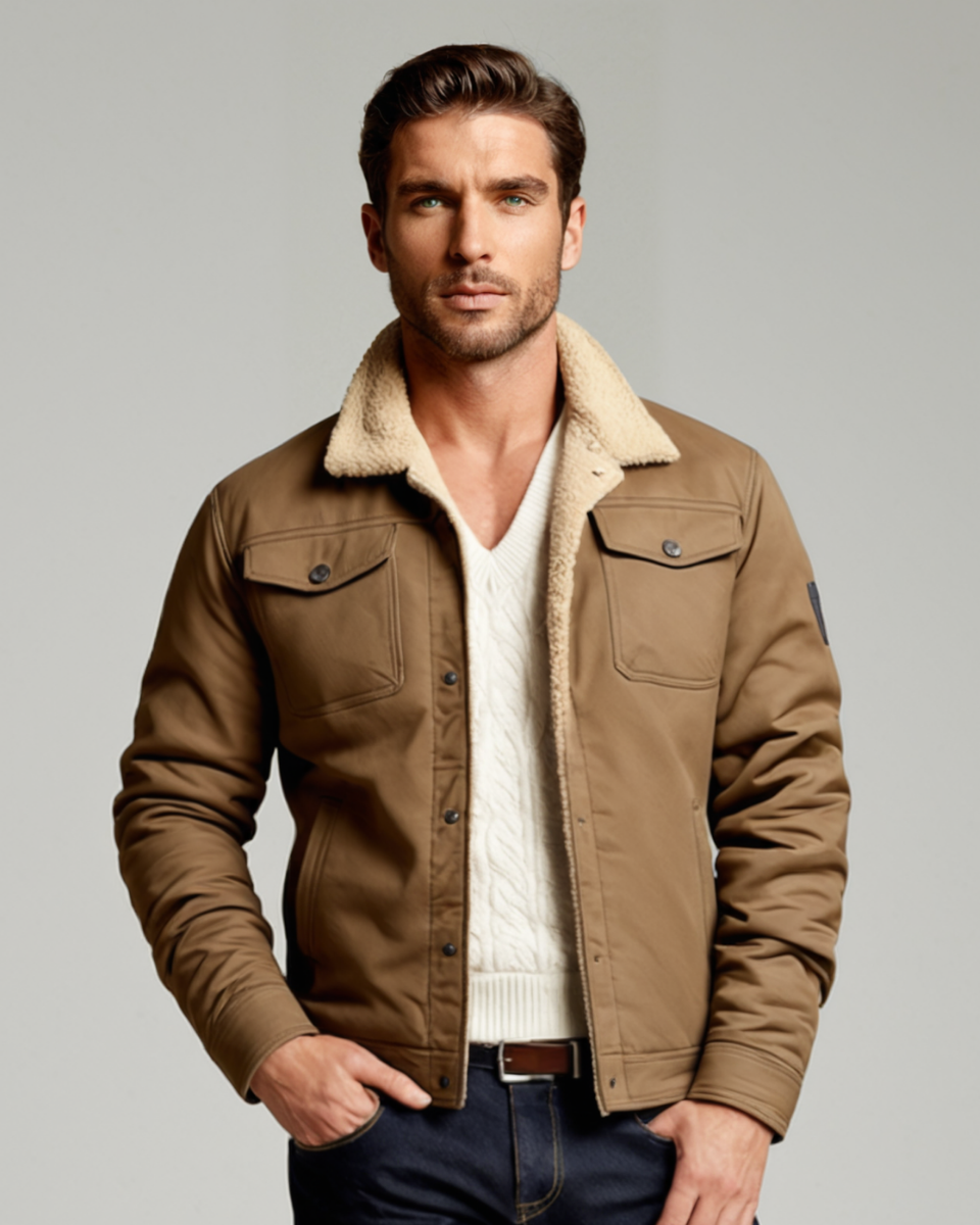 Sage | Men's Sherpa Lined Denim Jacket Black
