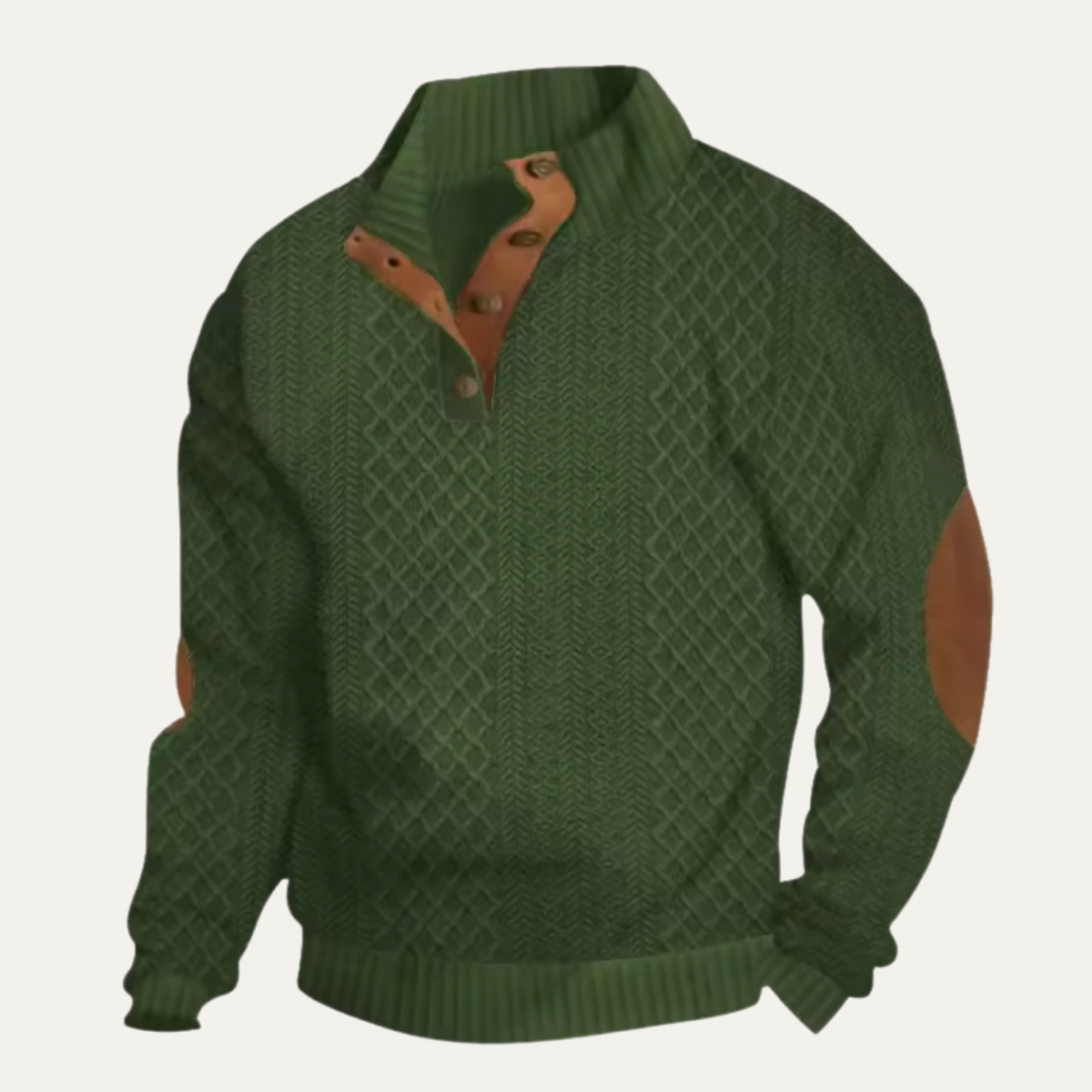 Rue | Men's Quarter Zip Cable Knit Sweater Gray Suede Elbow Patch