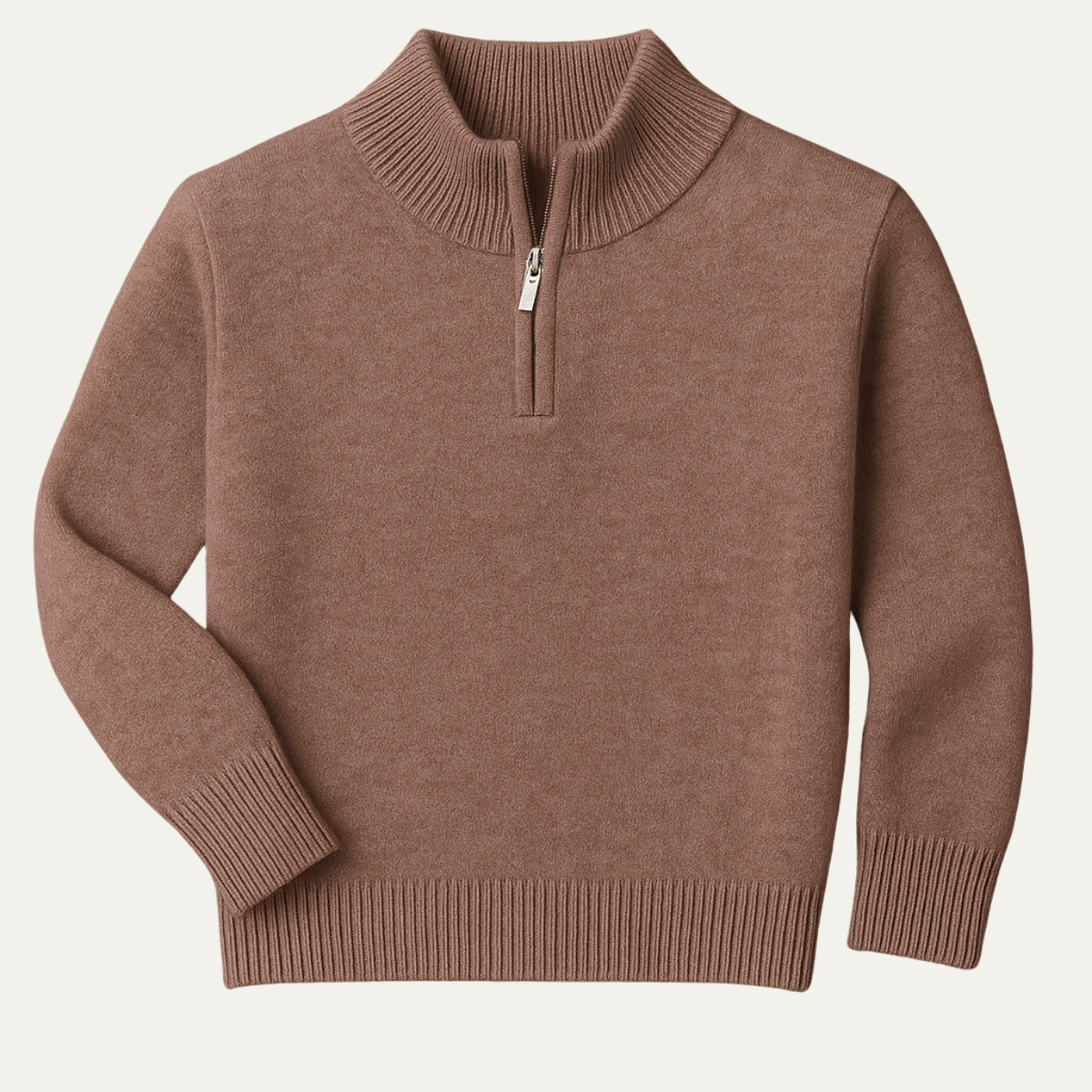 Bram | Men's Quarter Zip Sweater Brown Camel Crew Neck