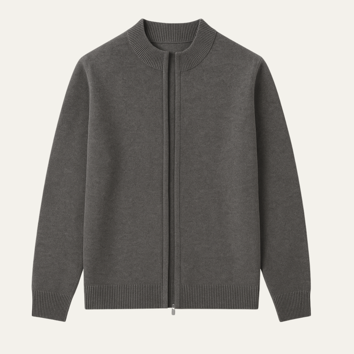 Axel | Men's Crew Neck Cardigan Cream Zip Up