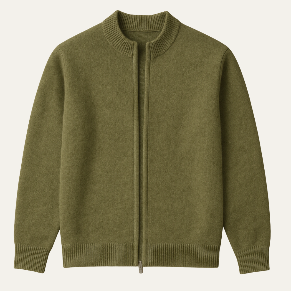 Axel | Men's Crew Neck Cardigan Cream Zip Up