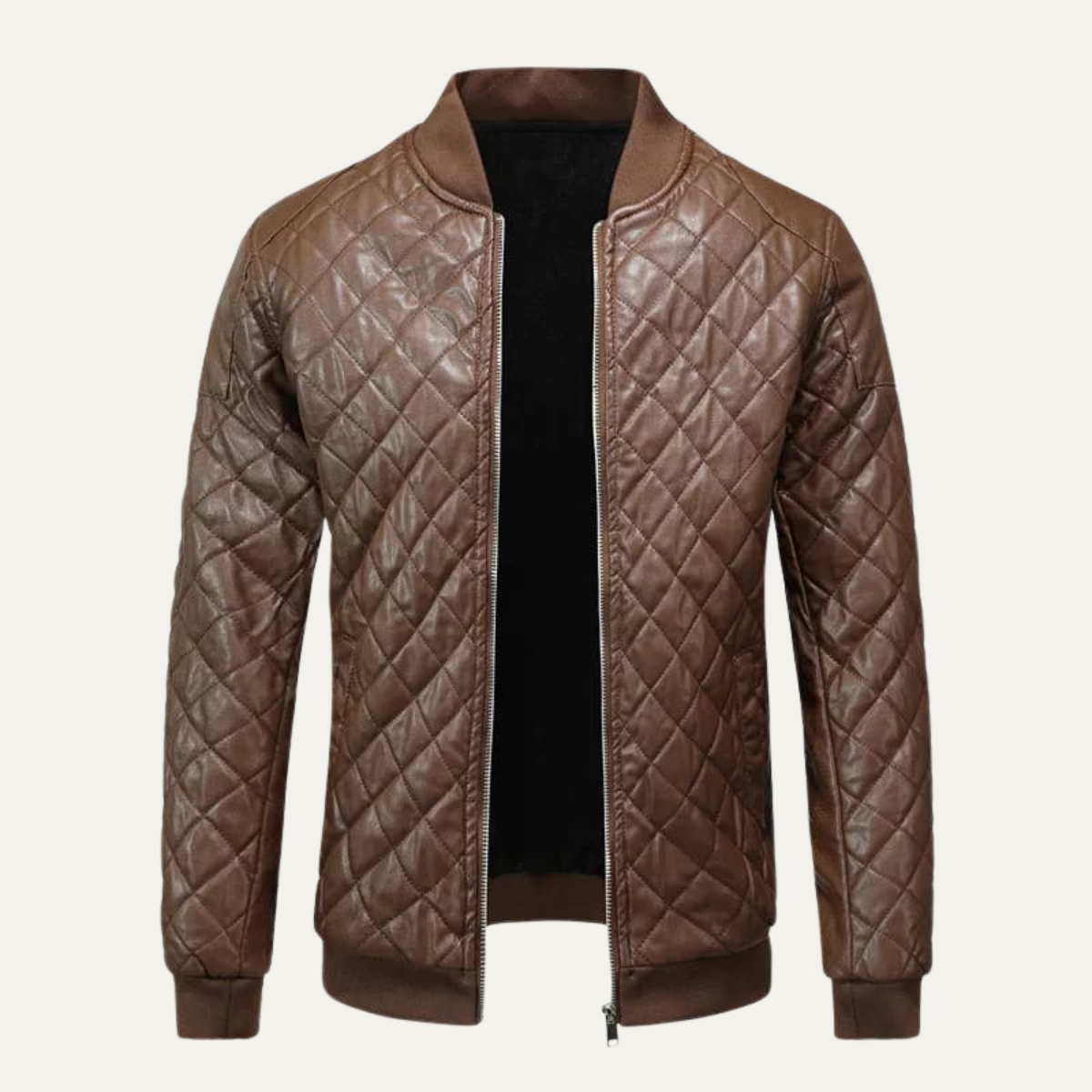 Hugo | Men's Quilted Leather Bomber Jacket Brown