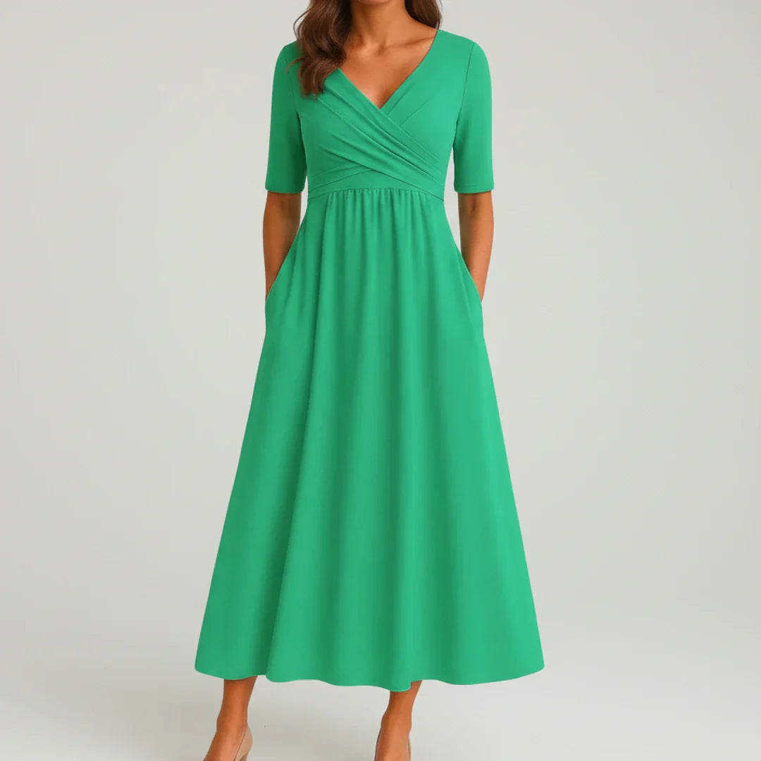 Edie | Women's Wrap Midi Dress Gray Half Sleeve V Neck