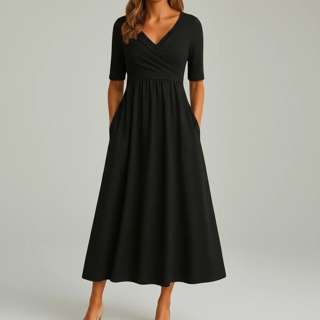 Edie | Women's Wrap Midi Dress Gray Half Sleeve V Neck