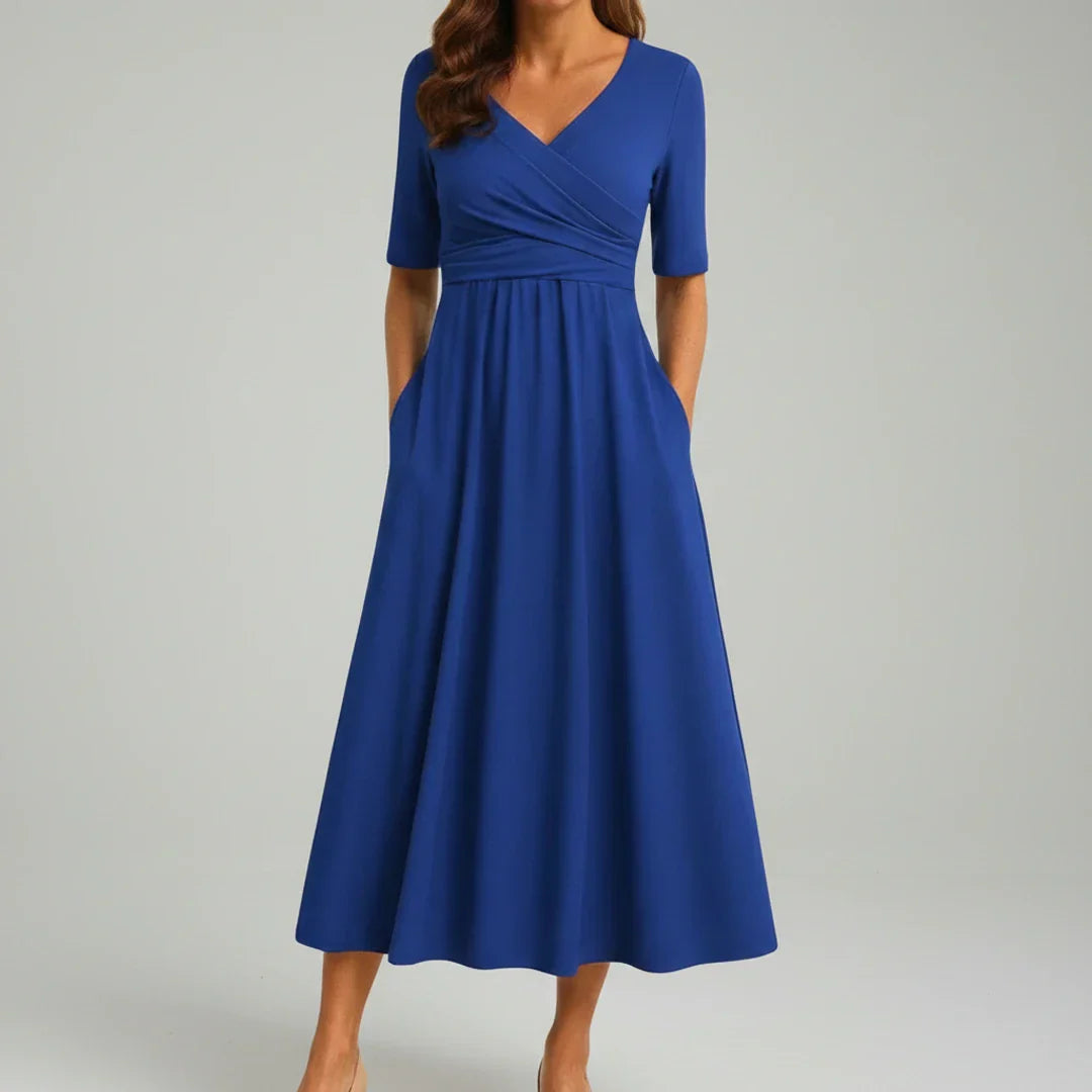 Edie | Women's Wrap Midi Dress Gray Half Sleeve V Neck