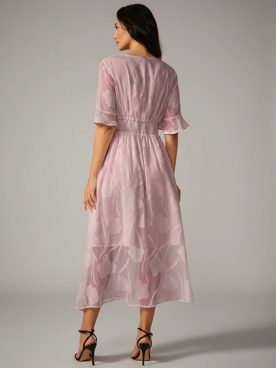 Elise | Women's V Neck Chiffon Midi Dress Black Floral