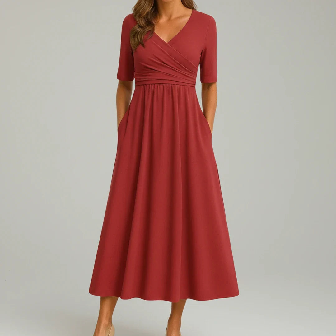 Edie | Women's Wrap Midi Dress Gray Half Sleeve V Neck