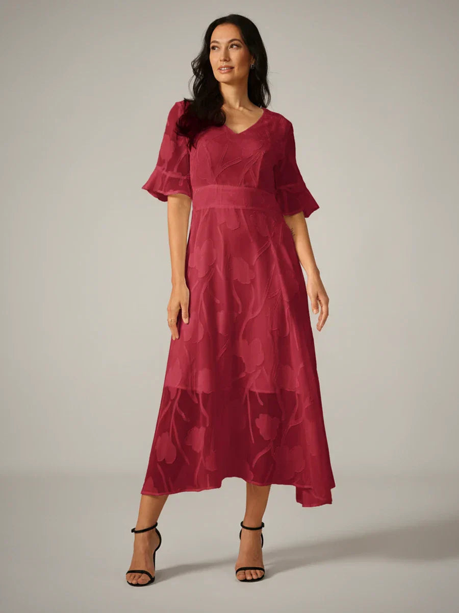 Elise | Women's V Neck Chiffon Midi Dress Black Floral