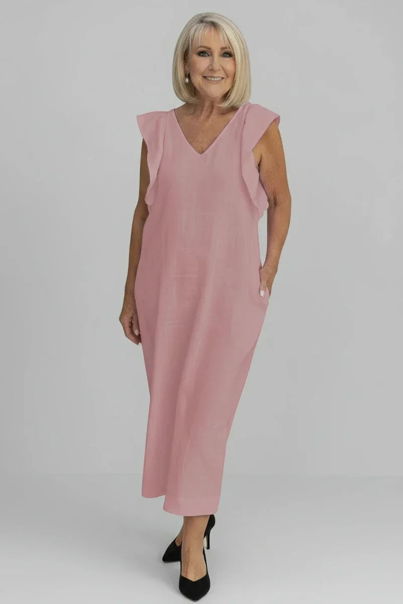 Vera | Women's V Neck Sleeveless Maxi Dress Cream