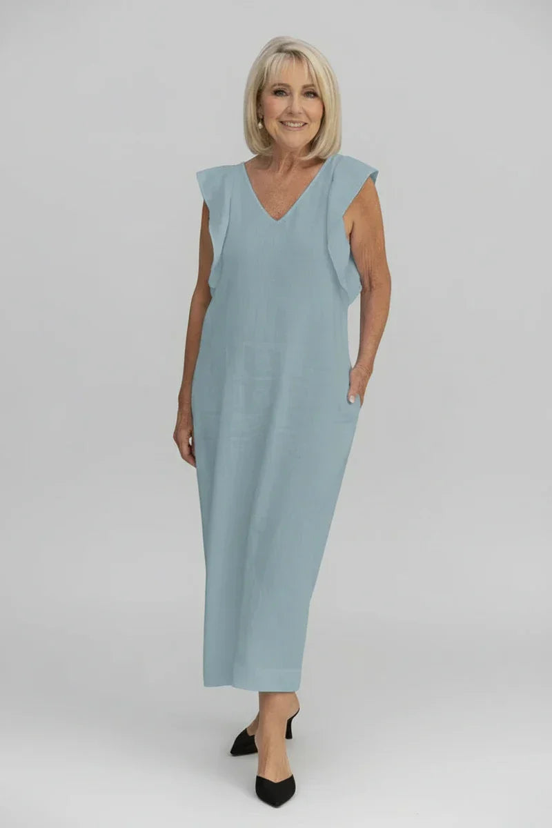 Vera | Women's V Neck Sleeveless Maxi Dress Cream