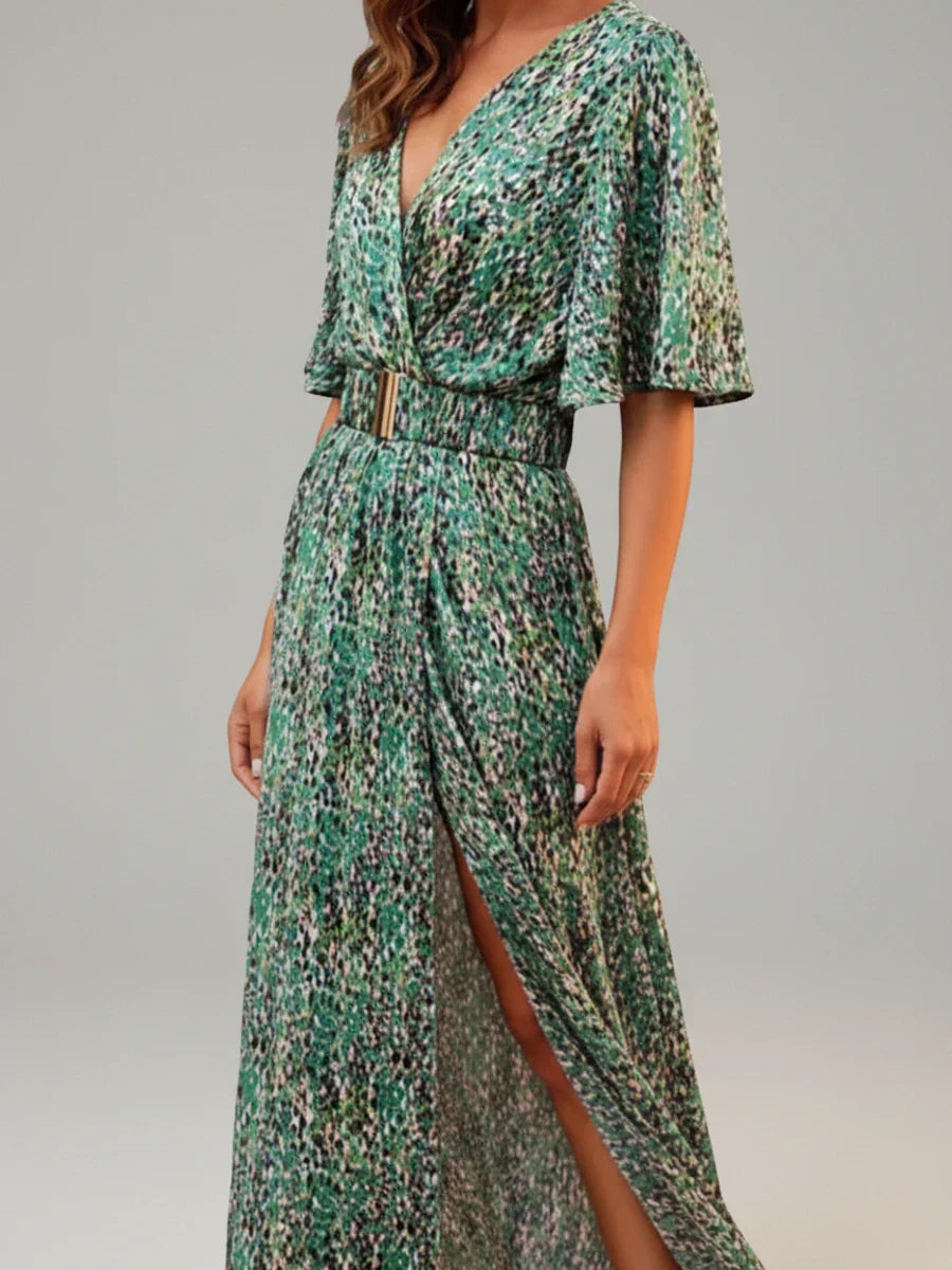 Isla | Women's Sequin Wrap Maxi Dress Green V Neck